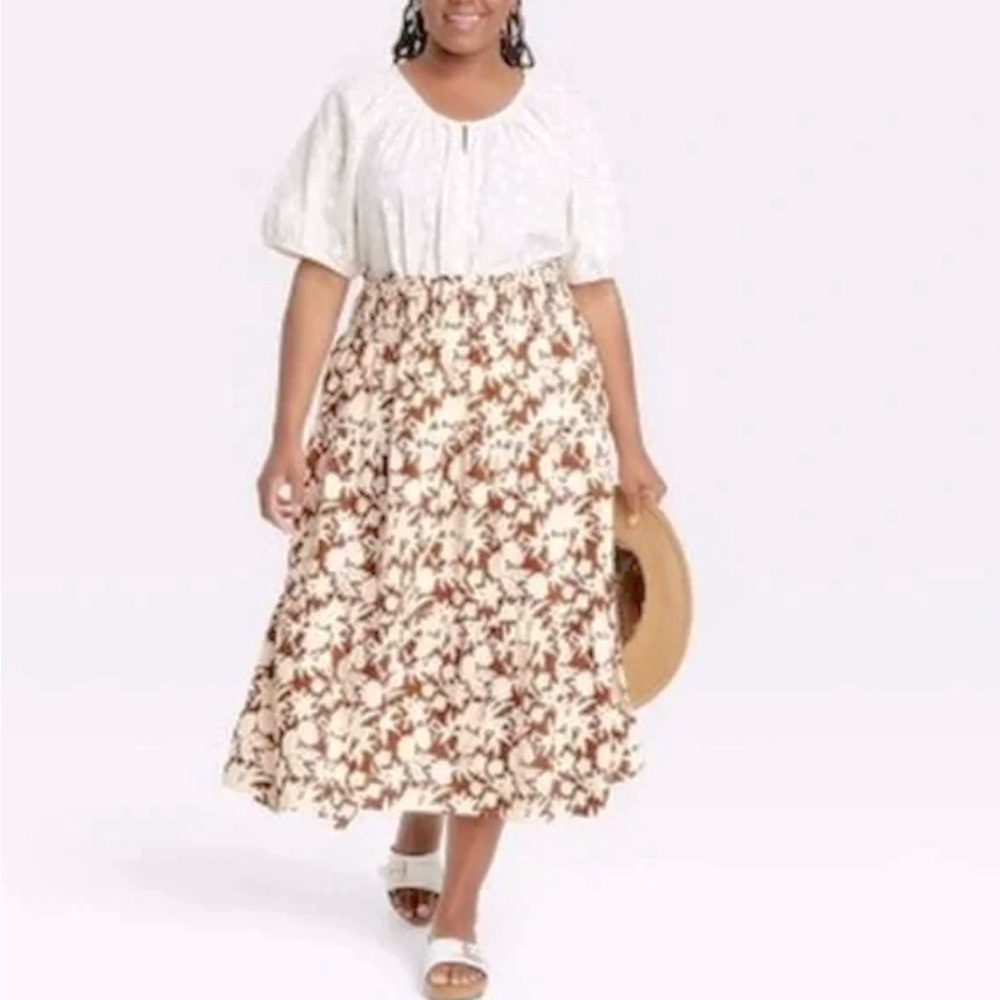 Universal Thread Women Floral Tiered Midi Skirt With Pockets Plus Size 4X NWT